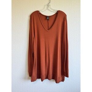 Adrianna Papell Women's Orange Long Sleeve V Neck Waffleknit Pullover Shirt XXL